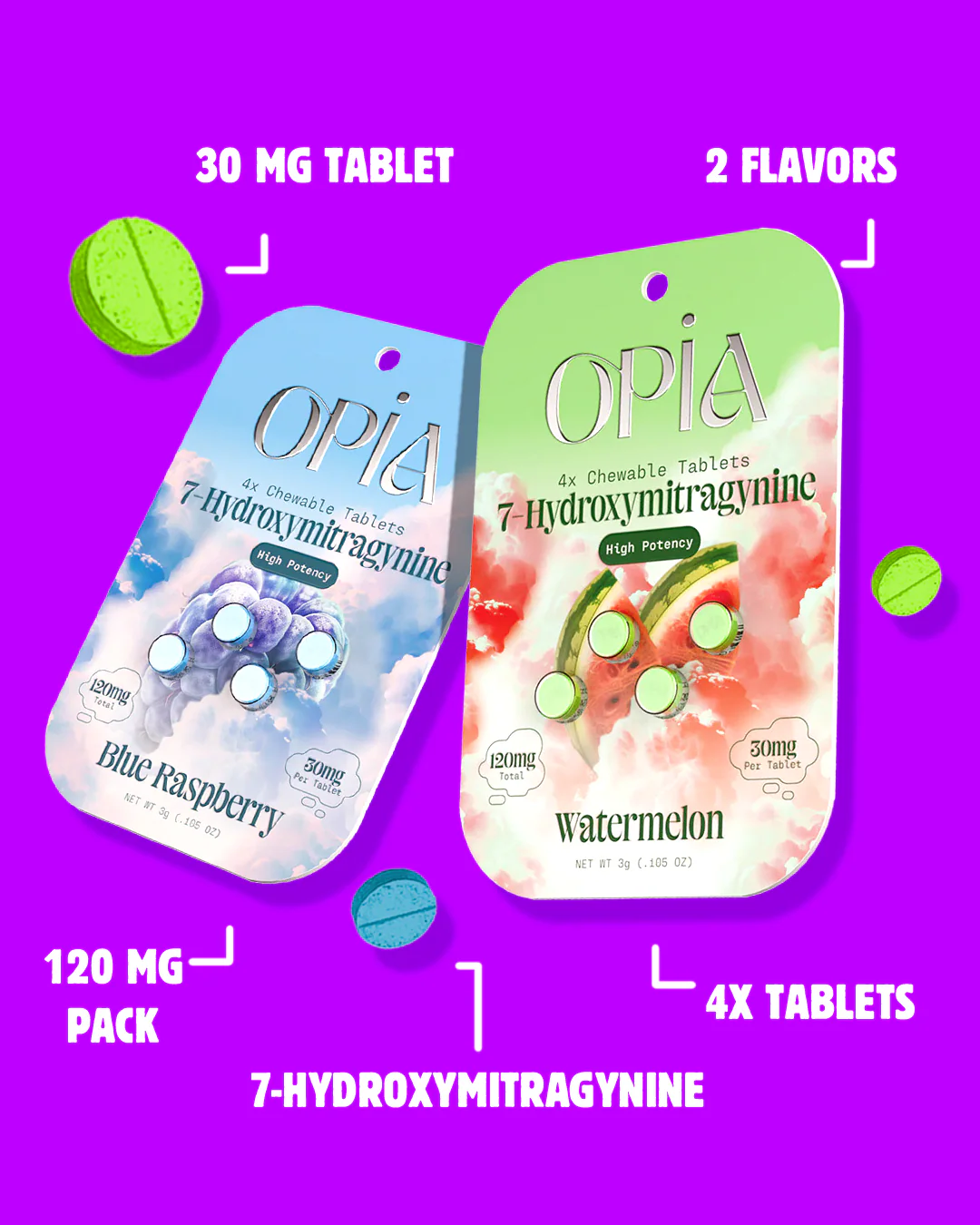 4ct 120mg Opia 7-HYDROXYMITRAGYNINE | 120 mg per Pac | Blue Raspberry - Image 3