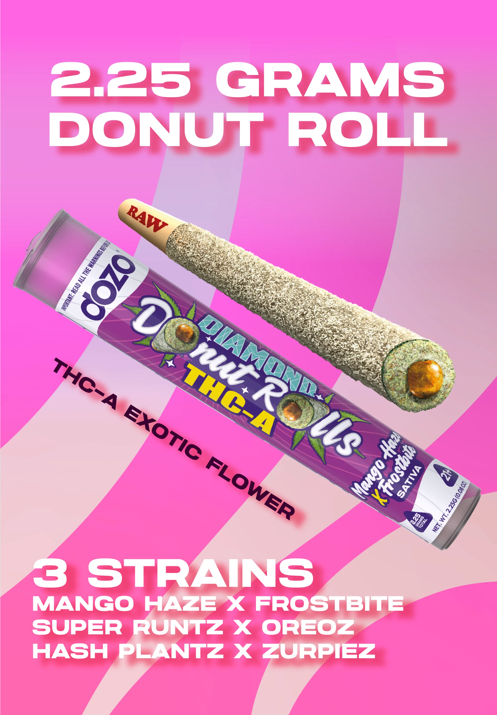 Dozo Diamond Donut Rolls THC-A  1ct | Live-Rosin Infused - Image 2